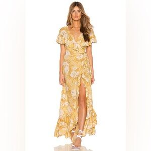 Floral Yellow Wrap Dress